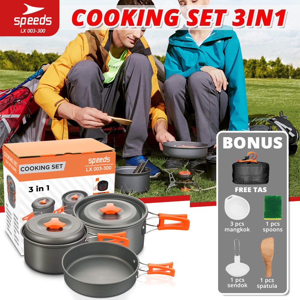 SPEEDS Alat Masak Set Mini Camping Cooking Set 23 Orang Nesting Stove